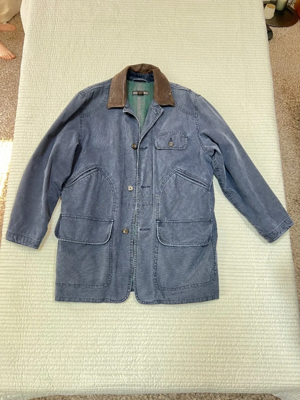 Vintage 90s Banana Republic Barn Coat Leather Collar Navy XS